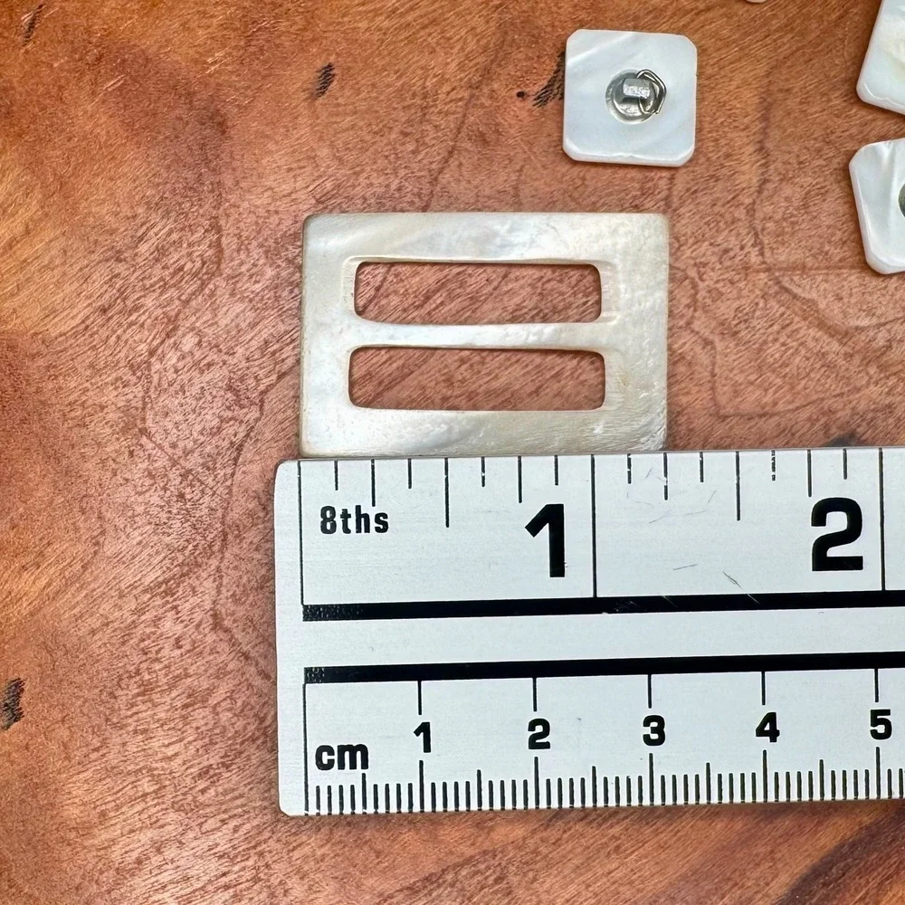 Vintage Mother of Pearl Square Metal Shank Buttons 18 pc & Slide Buckle Set